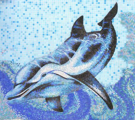 Picture mosaic dolphin swims in the sea wavesの写真素材