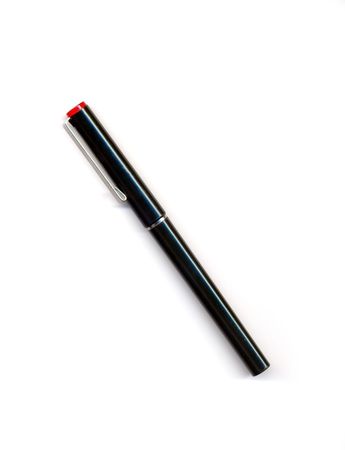 Pen with a red cap isolated ower whiteの写真素材