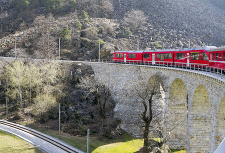 Scenic Railroad Pictures of Alps Train on viaduct