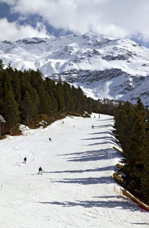 Skiing slope in the Italian Alps 
