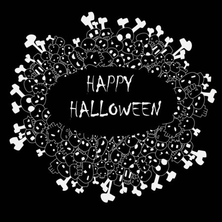 happy halloween frame vector with skulls and bonesのイラスト素材