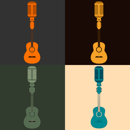 symbol of a guitar and a microphone in different color combinationsのイラスト素材