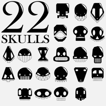 black skulls vector collection on black backgroundのイラスト素材