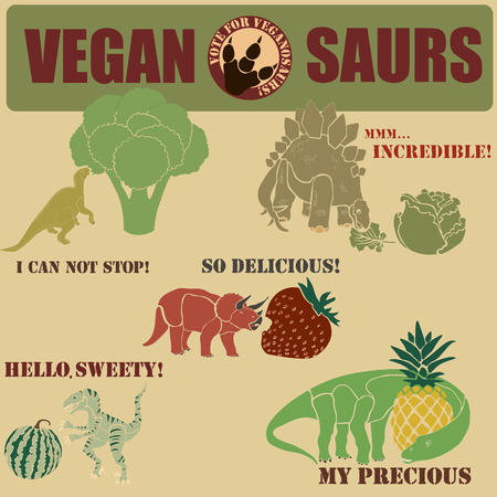 dinosaurs-vegans that eat only fruits and vegetablesのイラスト素材