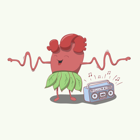 cartoon heart character dancing and smiling, hands like a cardiogram.vector illustrationのイラスト素材