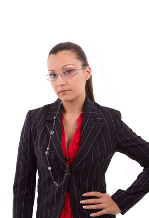 Business woman wearing spectacles on white backgroundの写真素材