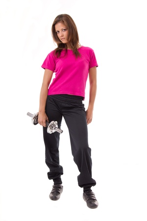 woman posing with weightsの写真素材