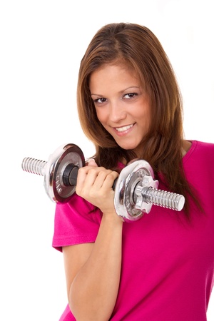 young healthy women  exercising with free weightsの写真素材