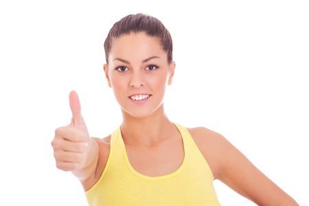 Young woman showing thumbs up signの写真素材