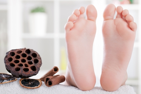 child foot ready to spa treatmentの写真素材