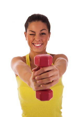  sporty young woman with dumbbells, active sporty lifeの写真素材