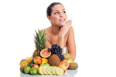 woman and fresh fruit,healthy life conceptの写真素材