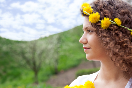 beautiful girl enjoy in natureの写真素材