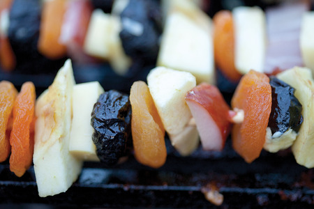 delicious vegetables and meat on the grillの写真素材