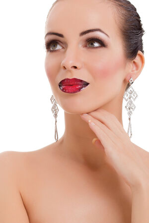 young woman posing,isolated on white studio shotの写真素材