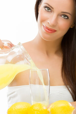 beautiful woman, diet concept with lemon juiceの写真素材