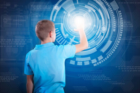 little genius working on the virtual programの写真素材