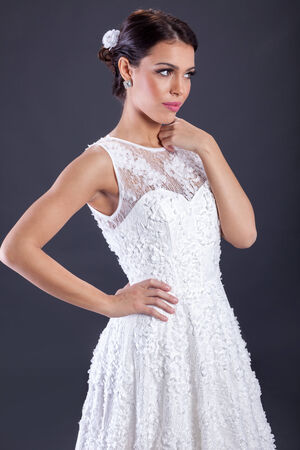 elegant woman in white wedding dressの写真素材