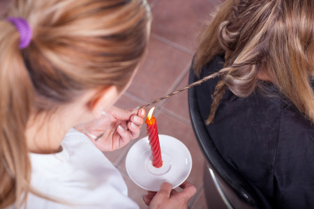 haircut candle or Brazilian new style, hair burning split end treatmentの写真素材