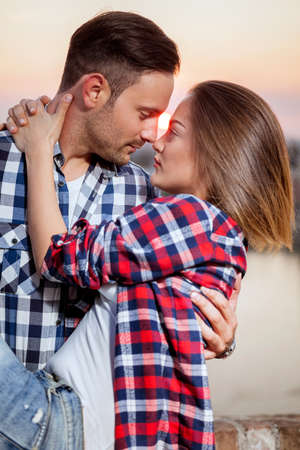 Couple loving each other outdoorsの写真素材