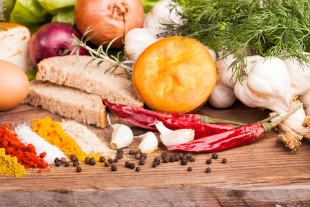 Vegetables,herbs and spices for Italian foodの写真素材