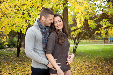 love couple in autumn parkの写真素材
