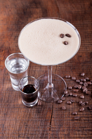 Coffee Martini cocktail on wooden backgroundの写真素材