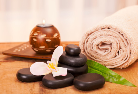 spa concept with zen basalt stonesの写真素材