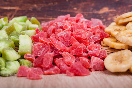 Dried-fruit on wooden backgroundの写真素材