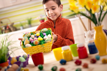 Cute little child boy preparing for Easter