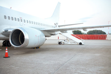 Commercial airplane parking at the airport