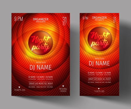 Night Club Party Flyer or Poster Layout Template. Musical electro concert in the style of house,dubstep,techno,minimal,trance,Drum and Bass or Indie rock.Background of electric discharge.のイラスト素材