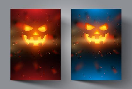 Vector pumpkin face on modern colourful background for flyer, cover, banner, brochure, poster, presentations.のイラスト素材