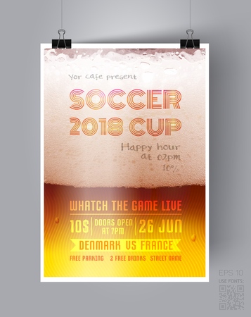 Advertising Poster of a World Football Championship 2018 match for the Bar or Pab. Sport Event Announcement. Vector Illustration.のイラスト素材