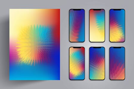 Wallpaper for smartphone or tablet for a background or cover with colorful explosion or a thorn ball with sharp spikes. Modern progressive design template. Vector illustration. EPS 10のイラスト素材