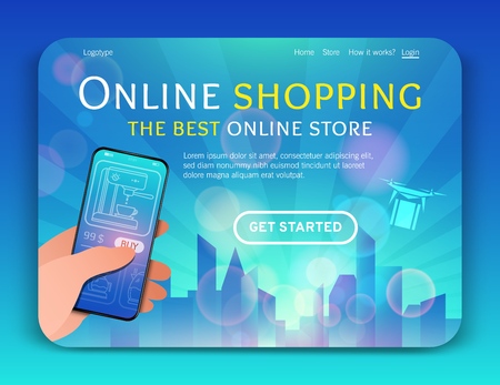 Landing page template of Online Shopping and e-commerce.Modern flat design concept of web page design for website and mobile website.Online payment, customer service and delivery.Vector illustrationのイラスト素材