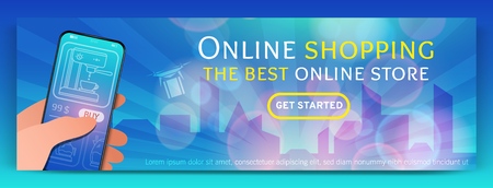 Banner template of Online Shopping and e-commerce.Modern flat design concept of web page design for mobile website.Online payment, customer service and delivery.Vector illustrationのイラスト素材