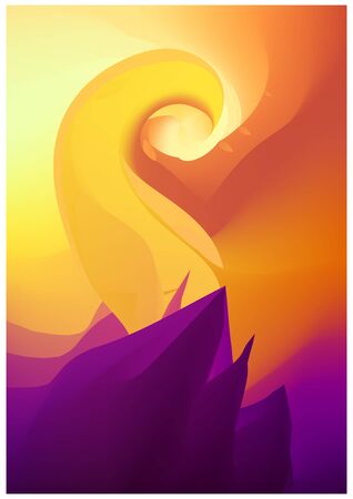 Modern abstract vector background template or Wallpaper in yellow and purple tones. Shape of mountains, spirals. Abstract geometric background for brochure, card, flyer. Vector illustrationのイラスト素材