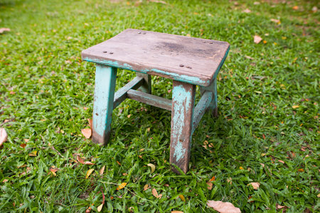 Old green wooden chair on grass