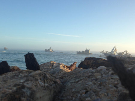 Diamond boats seen off the South African coastの素材