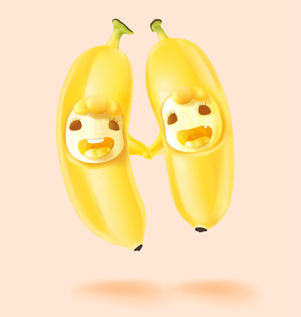 3d illustration cartoon banana with face and happy moment isolated on solid colored.のイラスト素材