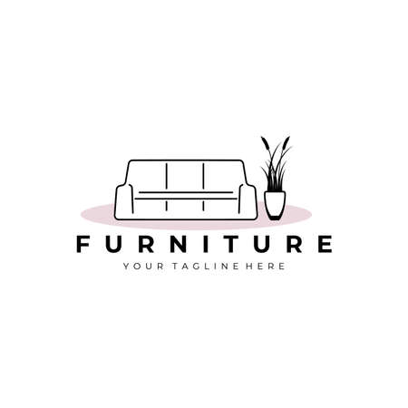 Furniture Sofa Cattails Logo Vector Illustration Design Line Artのイラスト素材