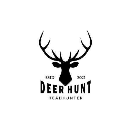 Head Deer Hunter Wildlife Logo Vector Illustration Design Vintage Iconのイラスト素材