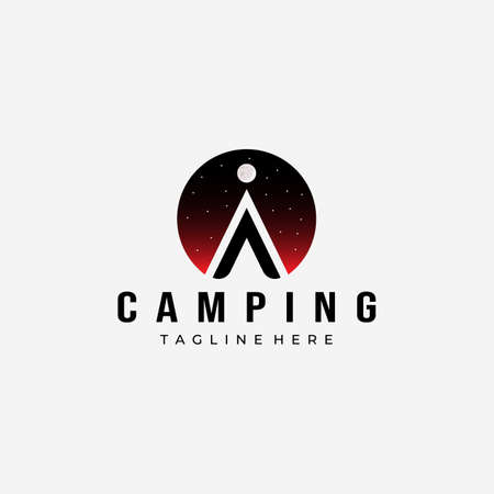 Night Tent Camping Logo Vector Design Vintage Illustration Iconのイラスト素材