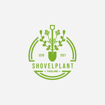 Green Shovel Environment Vintage , Vector Illustration Design of Evergreen Catnip Garden Conceptのイラスト素材