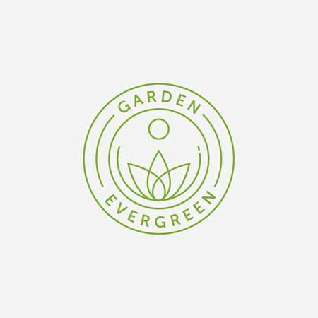 Emblem Simple Leaves Eco Garden Logo Line Art Vector Illustration Design Environmentalのイラスト素材