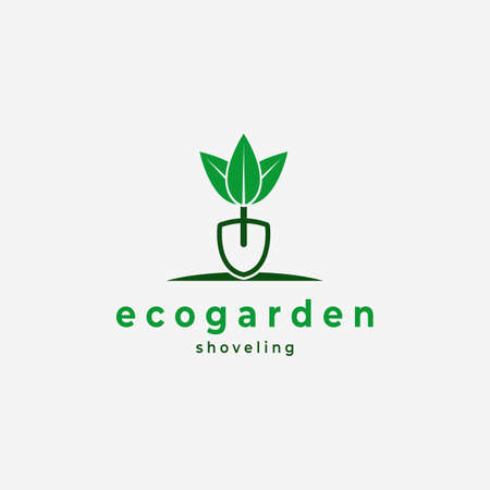 Eco Garden Shoveling Logo Vintage Minimalist Vector Design Illustrationのイラスト素材