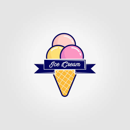 Waffle Ice Cream Logo Icon Vintage Vector Illustration Designのイラスト素材