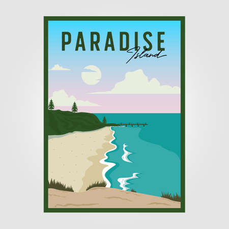 beach vintage vector illustration design, surf travel poster templateのイラスト素材