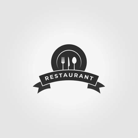 Plate vintage fork spoon knife logo icon vector illustration designのイラスト素材